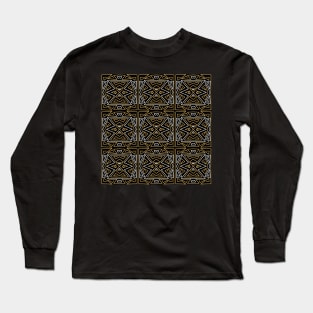Zanzibar - Geometric Abstract Pattern in Black, Tan and White Long Sleeve T-Shirt
